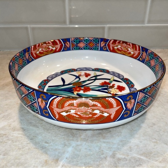Vintage Japanese Imari Bowl, Kozan Gama Kiln Porcelain Large Floral Design Japan - Picture 7 of 12
